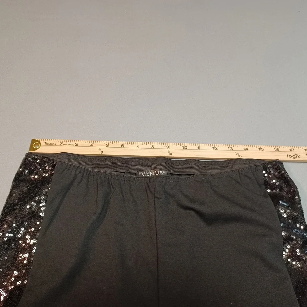 Venus Black Sequin Side Panel Leggings Womens Large Elastic Waist J81528 FA18